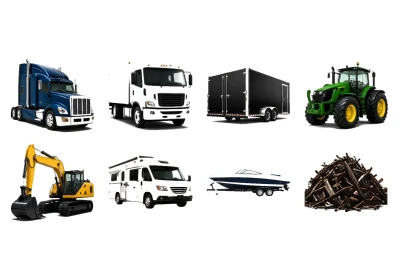 Heavy vehicles and equipment we buy — semis, trucks, trailers, farm, construction, RVs, boats, and scrap